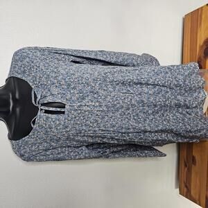 NWT Suzanne Betro Periwinkle & White Floral Tie-Front Tunic Size XL